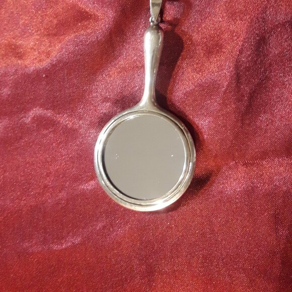 925 Sterling Silver Pendant Vintage 90s Hand Mirror on Silvertone Chain Extender - Picture 3 of 8